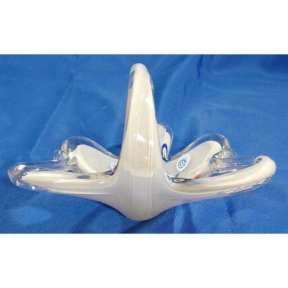 8" Murano Italy 🦢  Millefiori Art Glass Swan Sculpture Basket Dish Rainb - Picture 7 of 8